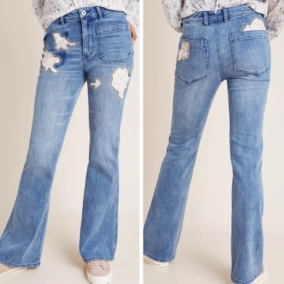 Anthropologie Pilcro High-Rise Rose Patchwork Bootcut Trouser Jeans Sz 27 PETITE - Picture 1 of 14